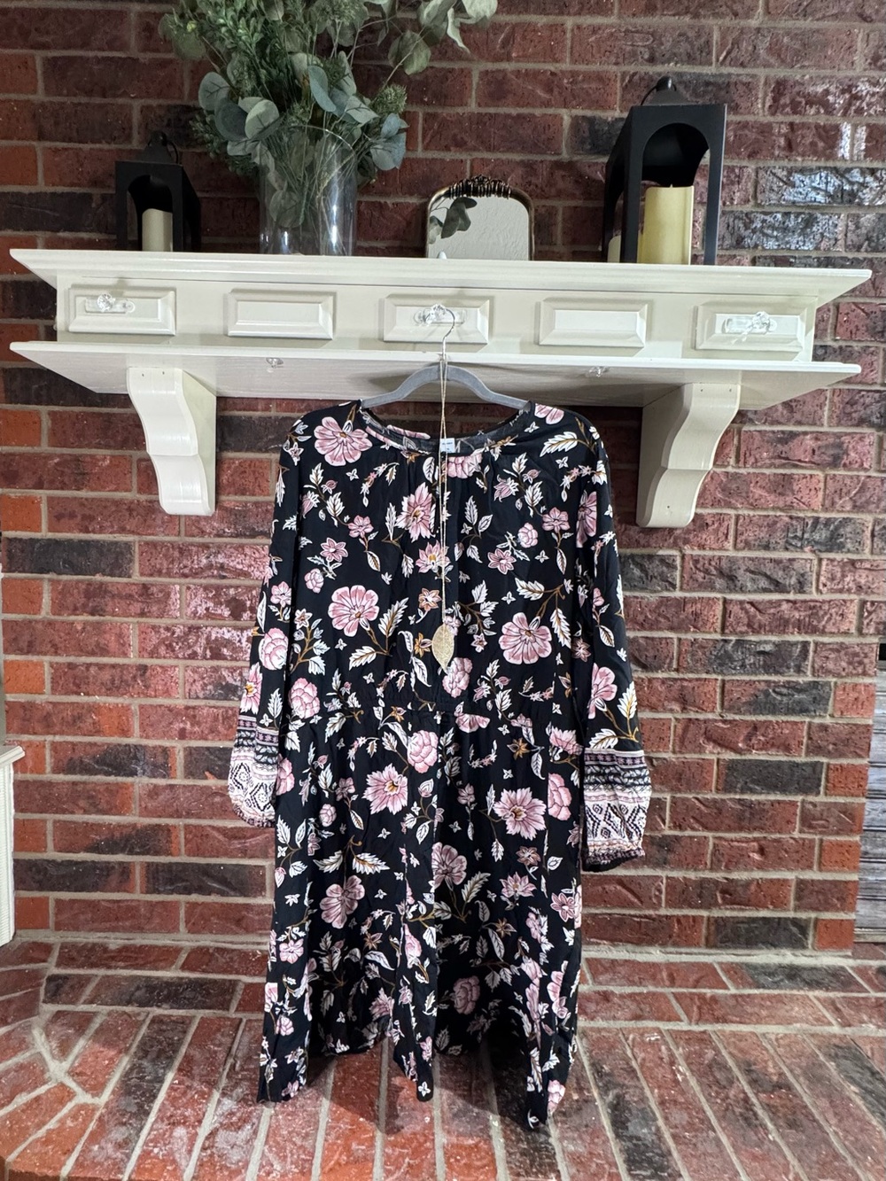 Old Navy Black Floral Tiered Dress with Pink Blooms